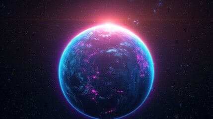 Poster - earth in the expansive space with luminous globe surrounded by distant sun glow and cosmic wonders o