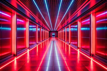 Poster - Endless Red Corridor: Abstract Architectural Interior with Dramatic Lighting