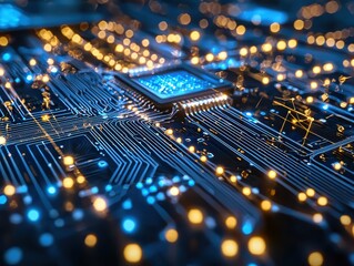 Poster - A complex circuit board displaying numerous lights representing the intricacies of digital networking technology