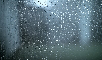 Poster - Rain droplets on a foggy window create a serene, blurred view outside.