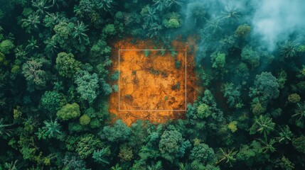 Aufkleber - Aerial monitoring captures a section of forest undergoing clearing amid dense tropical greenery. This activity raises concerns about biodiversity loss and environmental impact assessment.
