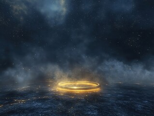 Poster - Enigmatic scene of a golden floating in the depths of a dark ocean creating a magical alien atmosphere
