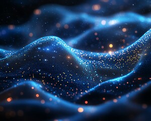 Poster - Abstract blue digital concept with circle dots on a hitech background, illustrating futuristic blockchain technology, big data, and digital network systems