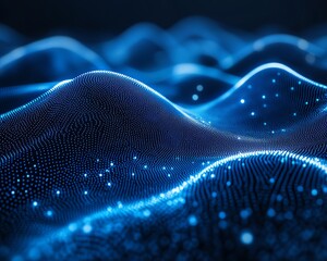Poster - Abstract blue digital concept with circle dots on a hitech background, illustrating futuristic blockchain technology, big data, and digital network systems