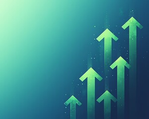 blue background with green arrows pointing upwards, connected and spaced apart, representing growth,