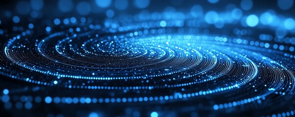 Poster - Blue digital abstract technology background with circle dots, symbolizing the integration of blockchain technology, big data, and futuristic digital networks