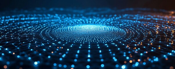 Poster - Blue digital abstract technology background with circle dots, symbolizing the integration of blockchain technology, big data, and futuristic digital networks