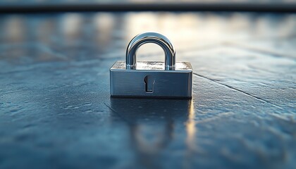 Poster - Healthcare data security symbolized by a metallic padlock displayed on a surface, highlighting the importance of privacy and digital protection