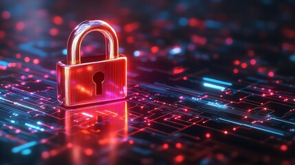 Poster - Healthcare data security concept with a metallic padlock displayed on a surface, emphasizing privacy protection against a digital background