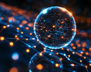Poster - Hitech future blue background with abstract circle dots, emphasizing digital innovation, blockchain technology, and the power of big data networks