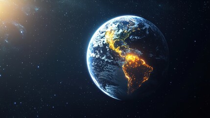 the earth floating in deep black space with subtle illumination reflecting its radiance and cosmic b