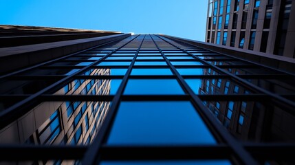 Aufkleber - Modern skyscraper with reflecting glass windows symbolizing urban architecture and contemporary design : Generative AI