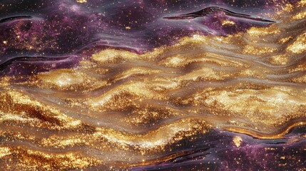 Poster - A breathtaking gold and purple background featuring a sci-fi skyline reflecting cosmic light with a stunning aesthetic