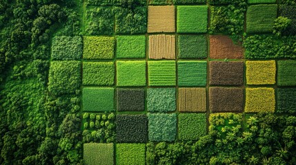 Aufkleber - This view highlights various agricultural fields arranged in a grid, demonstrating crop diversity and different land management practices.