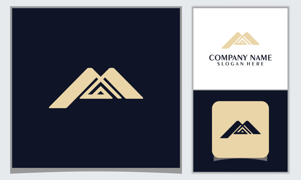 letter M logo with mountain icon design template