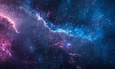 Wall Mural - Slow-moving video of spacecraft exploring Small Magellanic Cloud with celestial scenes unfolding