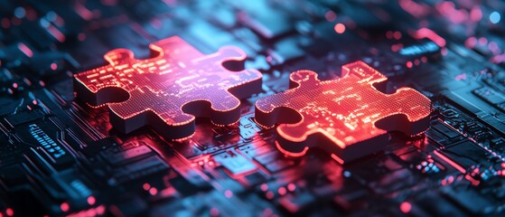 Poster - Conceptual AI integration visual, featuring two interlocking puzzle pieces on a glowing tech background, symbolizing the power of connectivity and future innovation