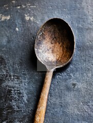 Poster - Close up view of a beautiful handcrafted wooden spoon on a rustic surface : Generative AI