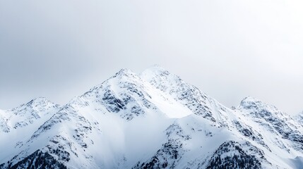 Poster - Dramatic snowy mountain peaks touching the clouds under a cloudy sky creating a serene landscape : Generative AI