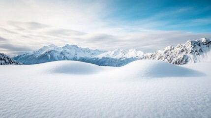 Poster - Breathtaking winter landscape showcasing snowcovered mountains under a vibrant blue sky : Generative AI