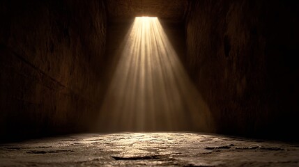 Leinwandbilder - Mysterious underground cave illuminated by rays of sunlight streaming through an ancient opening : Generative AI