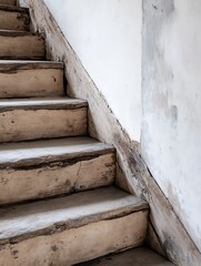 Aufkleber - Weathered wooden stairs leading up in an old building with peeling paint : Generative AI