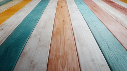 Poster - This image showcases a vibrant and colorful arrangement of wooden planks, highlighting a mix of textures and hues that evoke warmth and creativity in any setting.