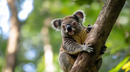 Poster - Adorable koala resting on a tree trunk capturing the beauty of wildlife in its natural habitat : Generative AI