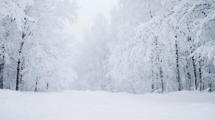 Poster - Winter wonderland featuring snowcovered trees and a serene landscape blanketed in white : Generative AI