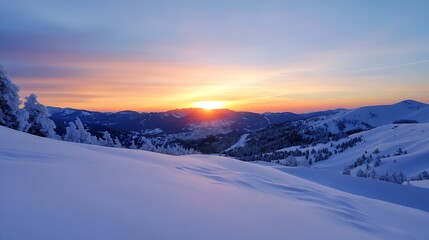 Poster - Breathtaking sunset over snowcovered mountains in winter landscape : Generative AI