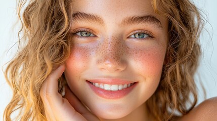Aufkleber - A woman with a smile on her face and a light brown hair