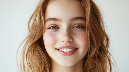 Aufkleber - A girl with brown hair and a smile on her face