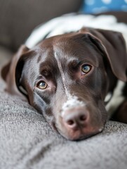 Poster - CloseUp Portrait of a Relaxed Brown Dog with Unique Eye Color : Generative AI