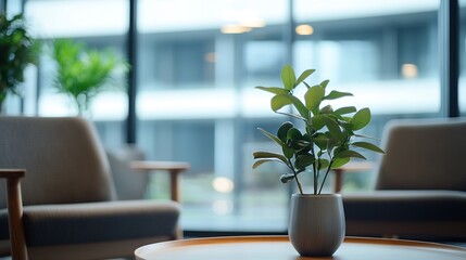 Poster - Stylish indoor plant arrangement in a decorative vase on a wooden table beside modern furniture : Generative AI