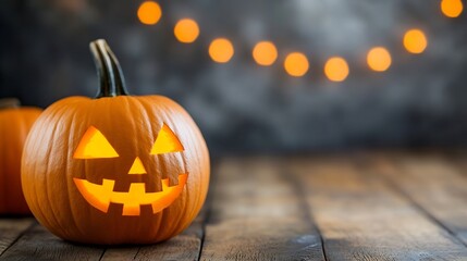 Poster - Festively Carved Halloween Pumpkin with Spooky Face and Glowing Light Effects : Generative AI