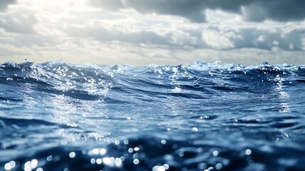 Poster - Dynamic and Serene Ocean Waves Under a Cloudy Sky Captured in High Definition : Generative AI
