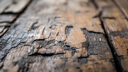 Aufkleber - Detailed Closeup of Weathered Wood Plank Showing Textures of Time and Craftsmanship : Generative AI