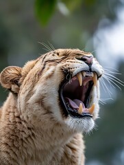 Poster - A closeup view of a roaring lion's face showcasing its fierce expression and detailed features : Generative AI