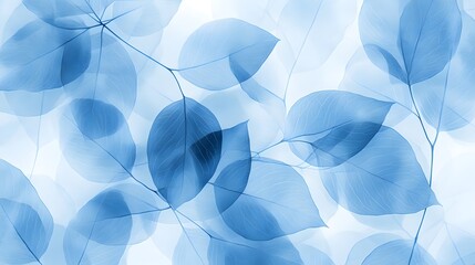 Poster - Delicate Blue Leaves with Soft Background in Abstract Composition