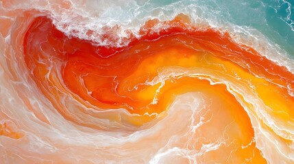 Poster - Vibrant Abstract Swirl of Orange and Red with Soft White Waves