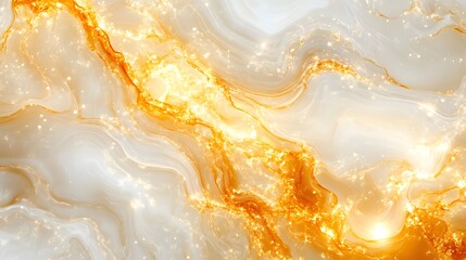 Poster - Abstract Golden and White Swirl Pattern with Sparkling Highlights