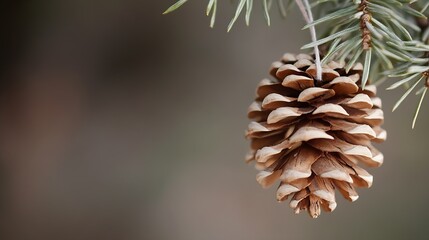 Aufkleber - Closeup of a pine cone hanging from a branch in a natural setting : Generative AI
