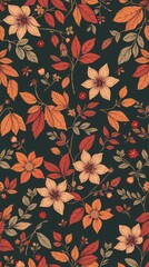 Poster - a vibrant floral pattern featuring autumn leaves and flowers