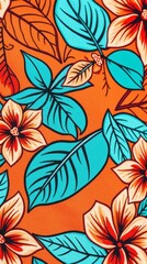Aufkleber - an eye-catching floral pattern with vibrant orange, turquoise, and brown leaves and flowers 