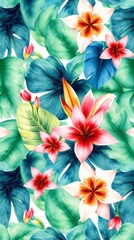 Poster - tropical floral pattern with vibrant blooms and lush leaves 