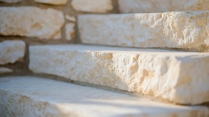 Aufkleber - Closeup view of stone stair steps showcasing smooth texture and soft sunlight highlights : Generative AI
