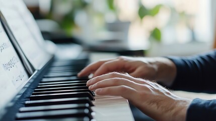 Aufkleber - Close up of hands playing piano keys showing musical expression and creativity : Generative AI
