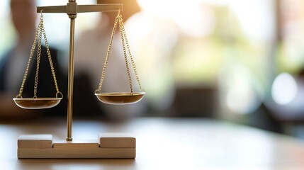 Aufkleber - Closeup of a traditional balance scale symbolizing justice in a modern workspace : Generative AI