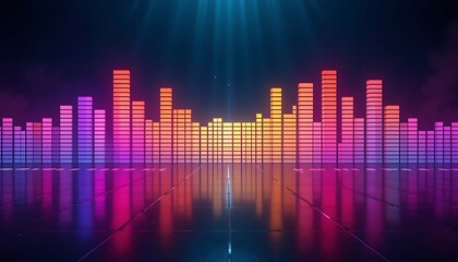 Poster - Colorful Audio Equalizer Bars with Reflection on Dark Shiny Floor