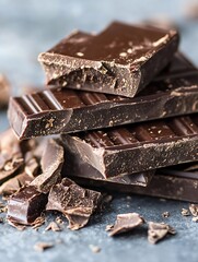 Aufkleber - Decadent dark chocolate pieces arranged artistically on a surface displaying their enticing texture and color : Generative AI